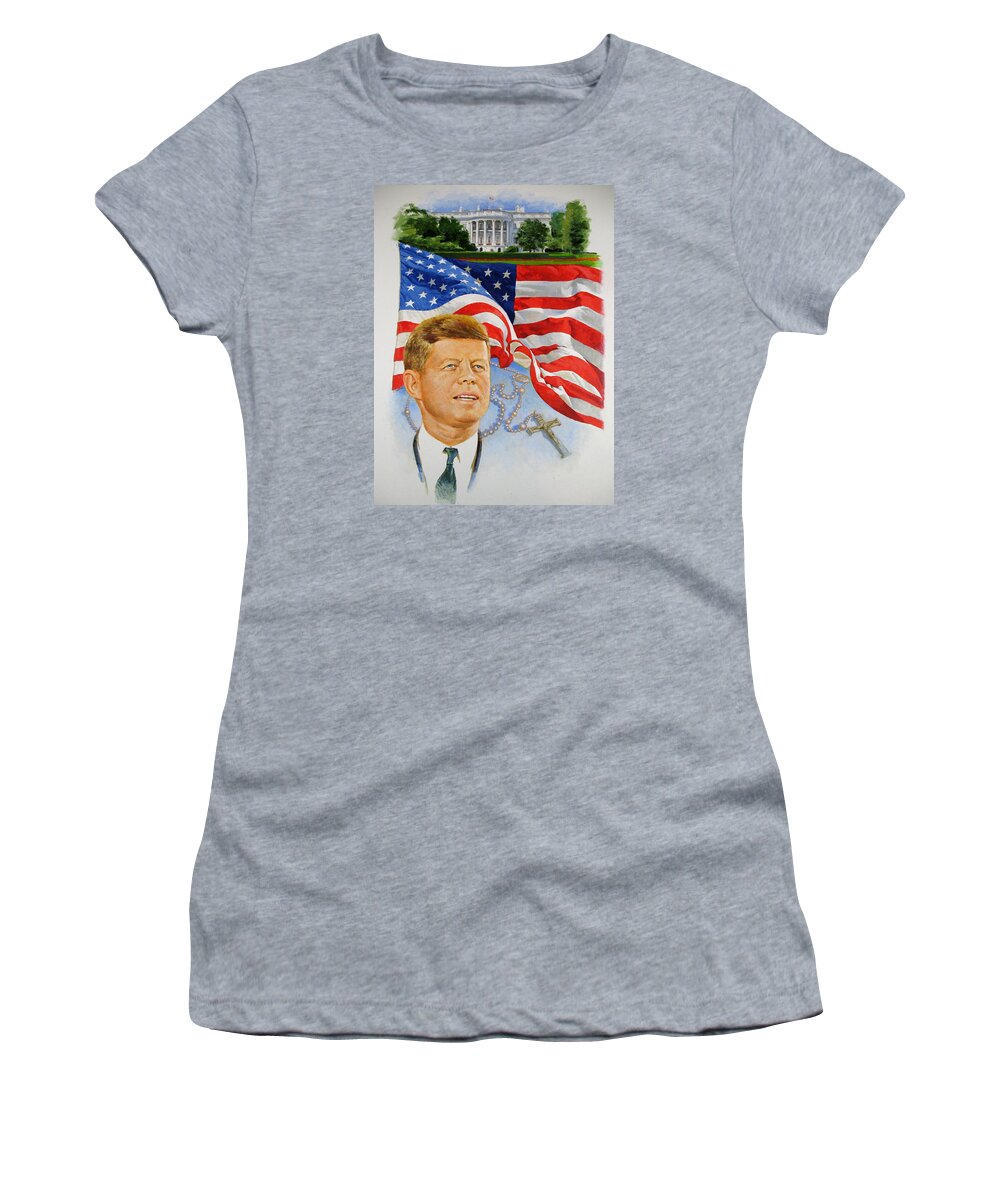 Portrait Women's T-Shirt featuring the painting John Kennedy Catholic by Cliff Spohn