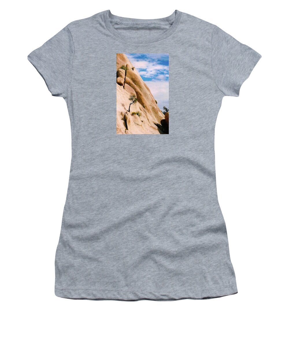  Women's T-Shirt featuring the photograph Joshua Tree rock climbing by Leizel Grant