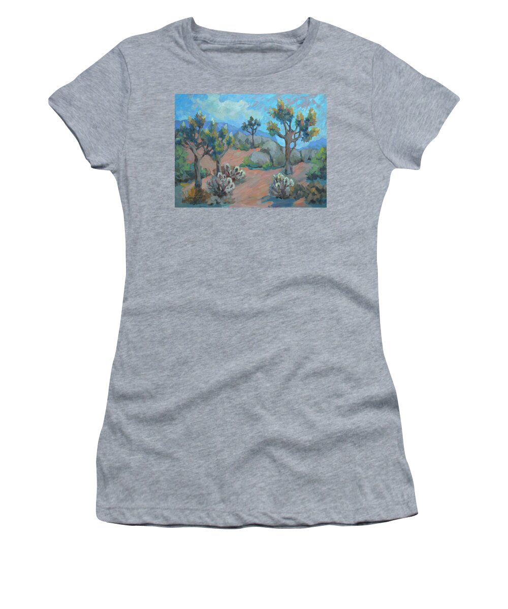 Desert Women's T-Shirt featuring the painting Joshua Trees and Cholla Cactus by Diane McClary