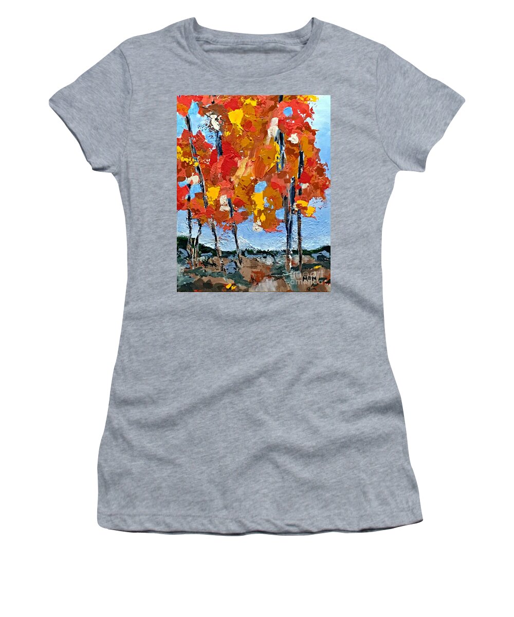 Autumn Women's T-Shirt featuring the painting Just Beyond the Trees by Mary Mirabal