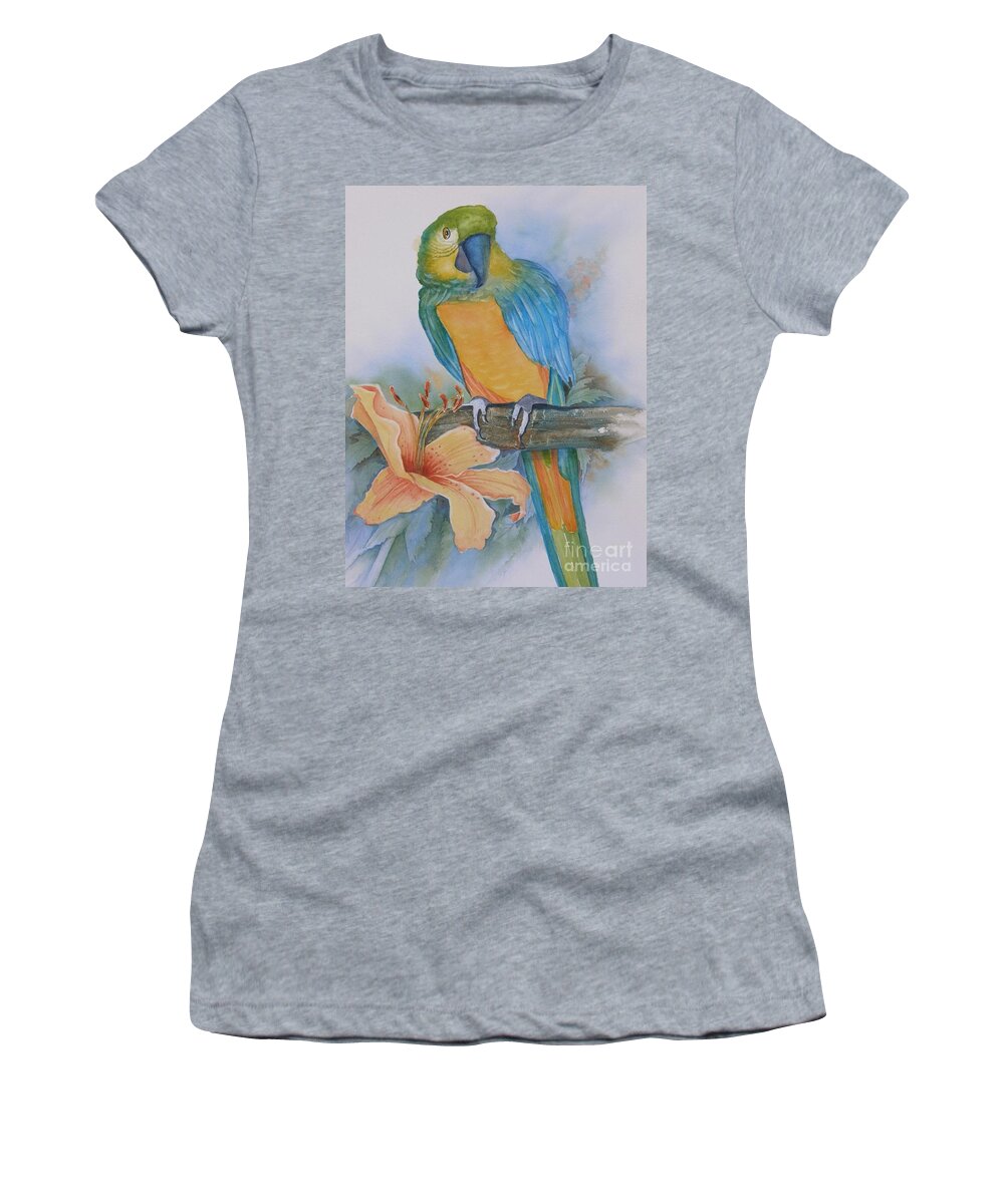 #parrot Women's T-Shirt featuring the painting Just Peachy by Midge Pippel