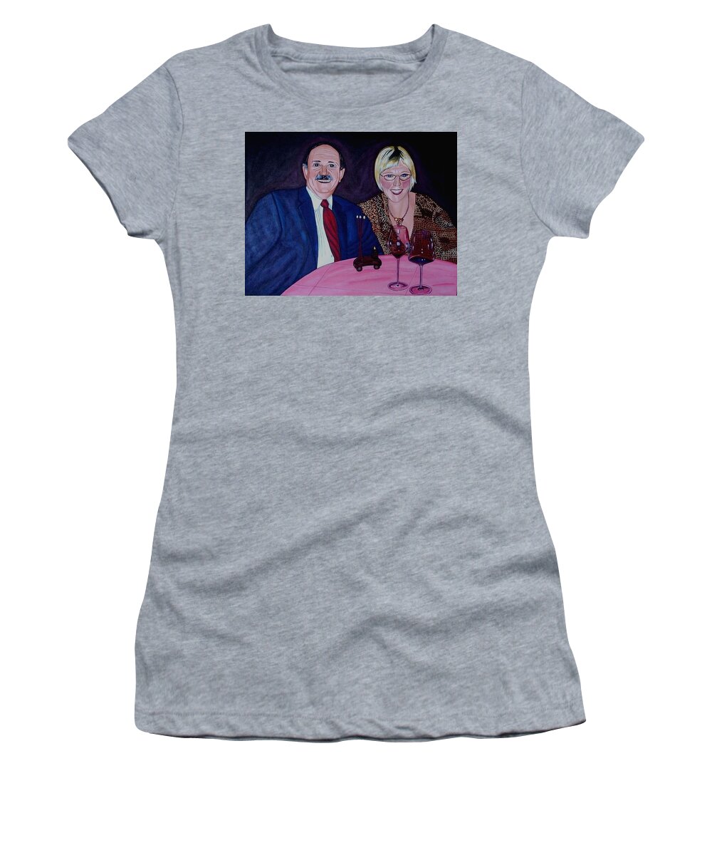  Women's T-Shirt featuring the painting Kelly and Scott by Sanda Marie Adams by Sandra Marie Adams