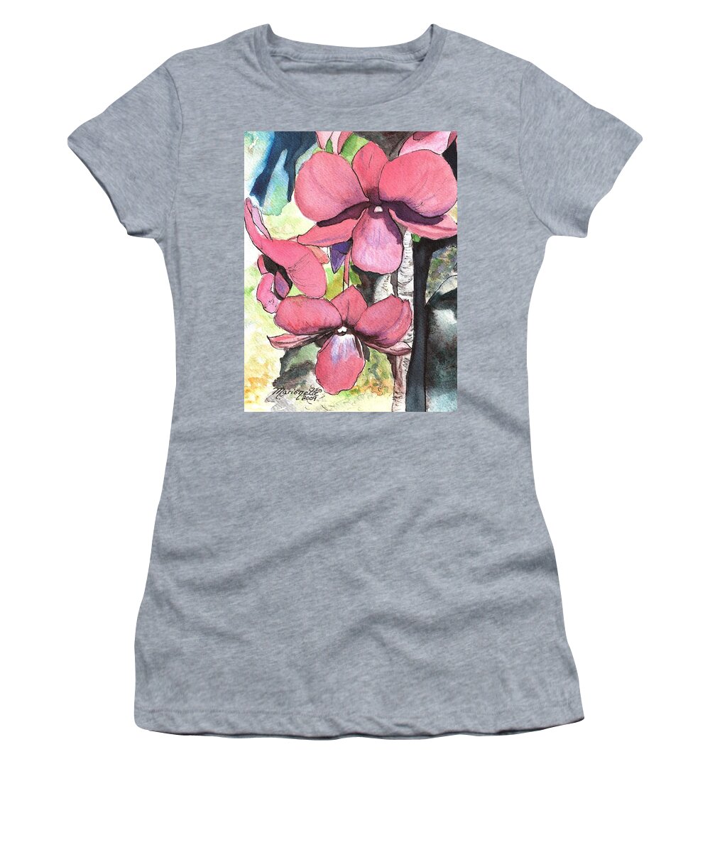 Orchid Women's T-Shirt featuring the painting Kiahuna Orchids by Marionette Taboniar