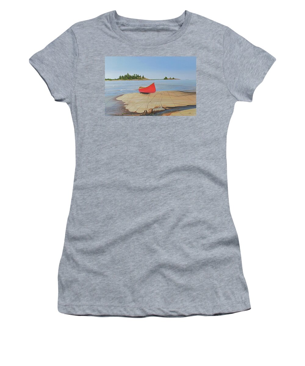 Canoe Women's T-Shirt featuring the painting Killarney Canoe by Kenneth M Kirsch