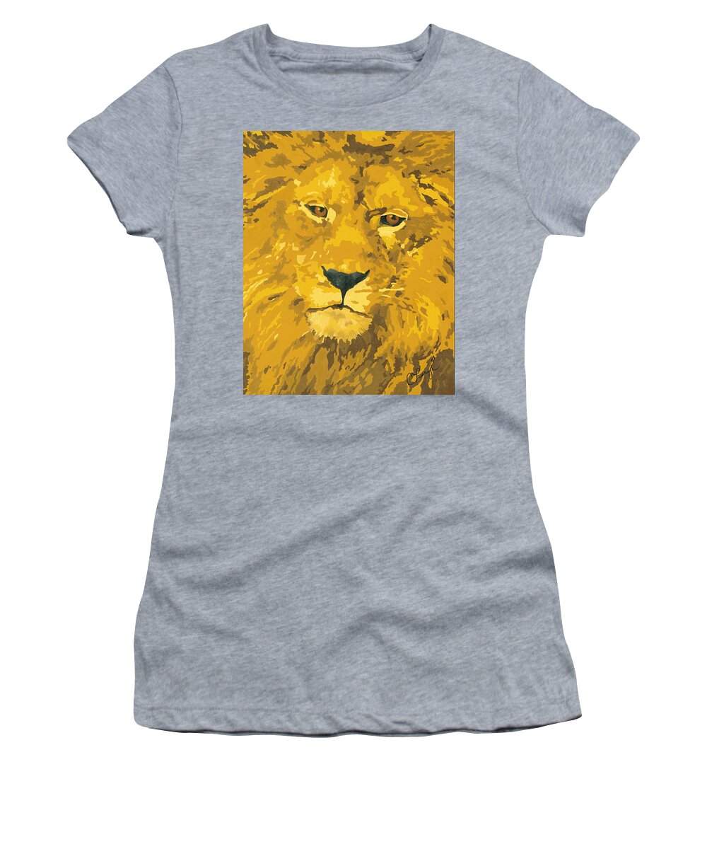 African Lion Women's T-Shirt featuring the painting King of the Jungle by Cheryl Bowman