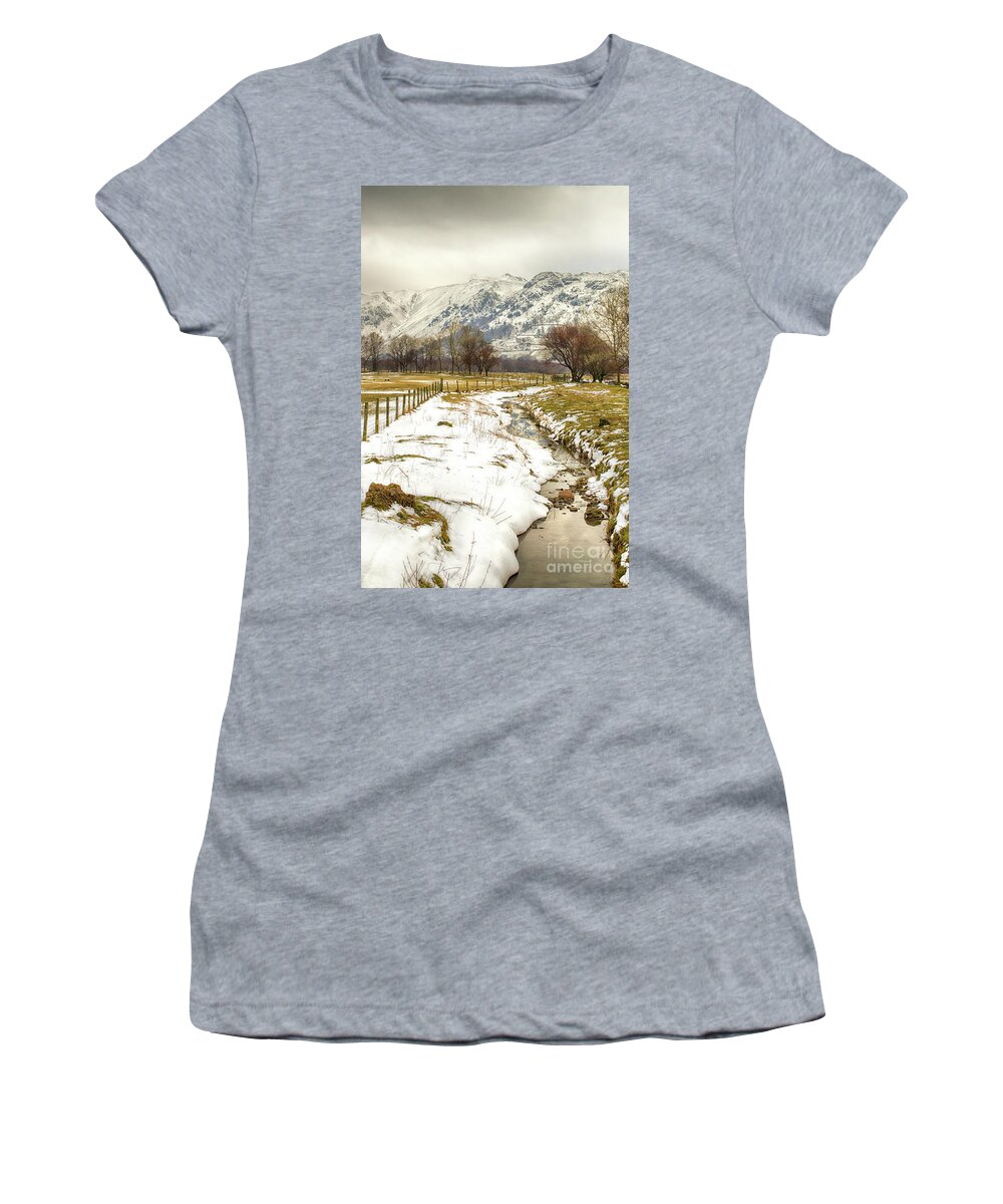 Snow Women's T-Shirt featuring the photograph Kirkstone Beck, Cumbria by Linsey Williams