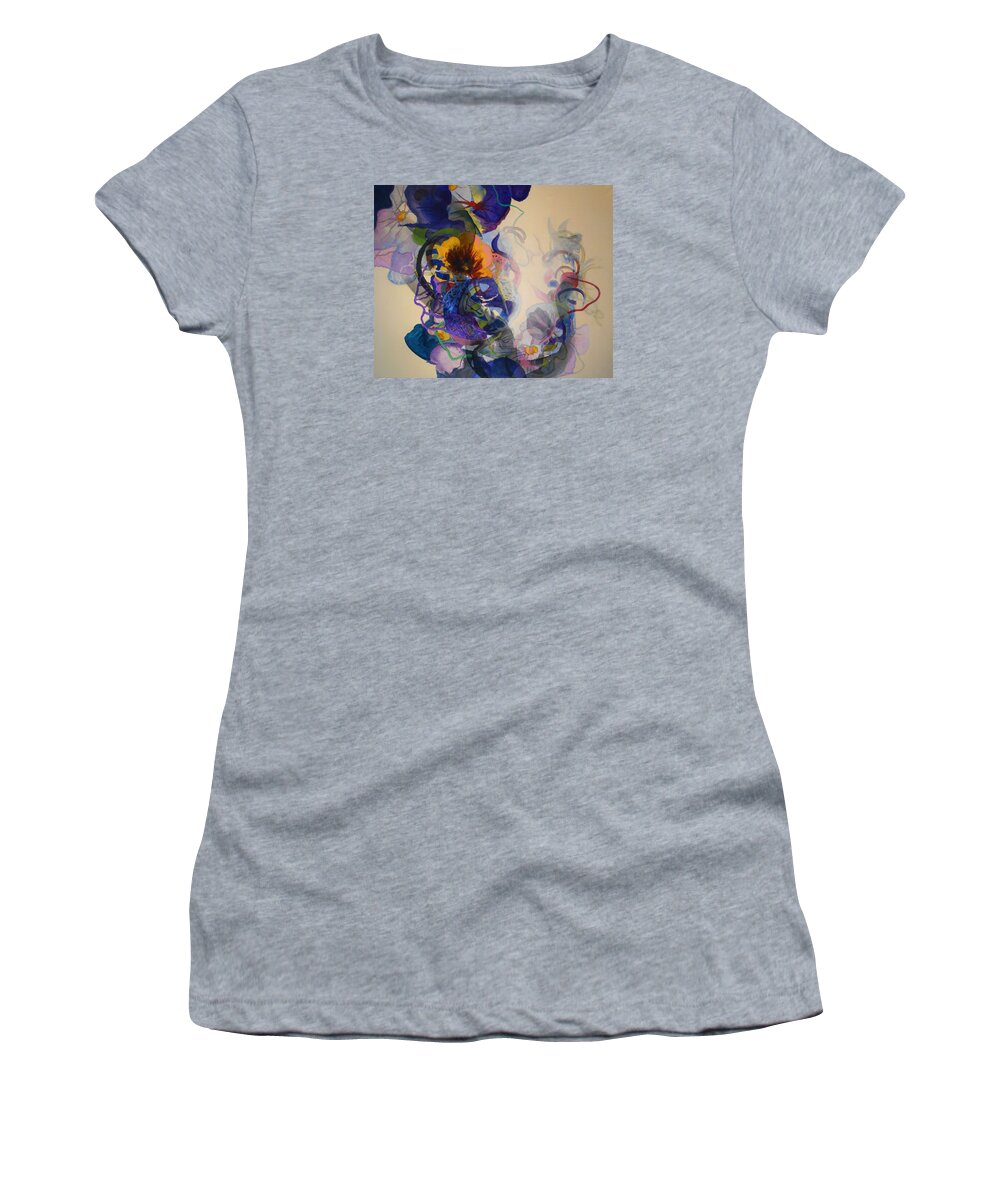 Abstract Experience Flowers Environment Triptych Poppies Seeds Molecules Petals Pollen Stems Proteins Dna Women's T-Shirt featuring the painting Kitsch DNA by Georg Douglas