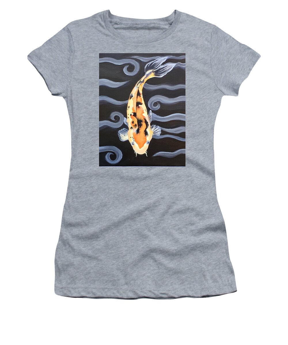 Fish Women's T-Shirt featuring the painting Koi on Black#2 by Renee Noel