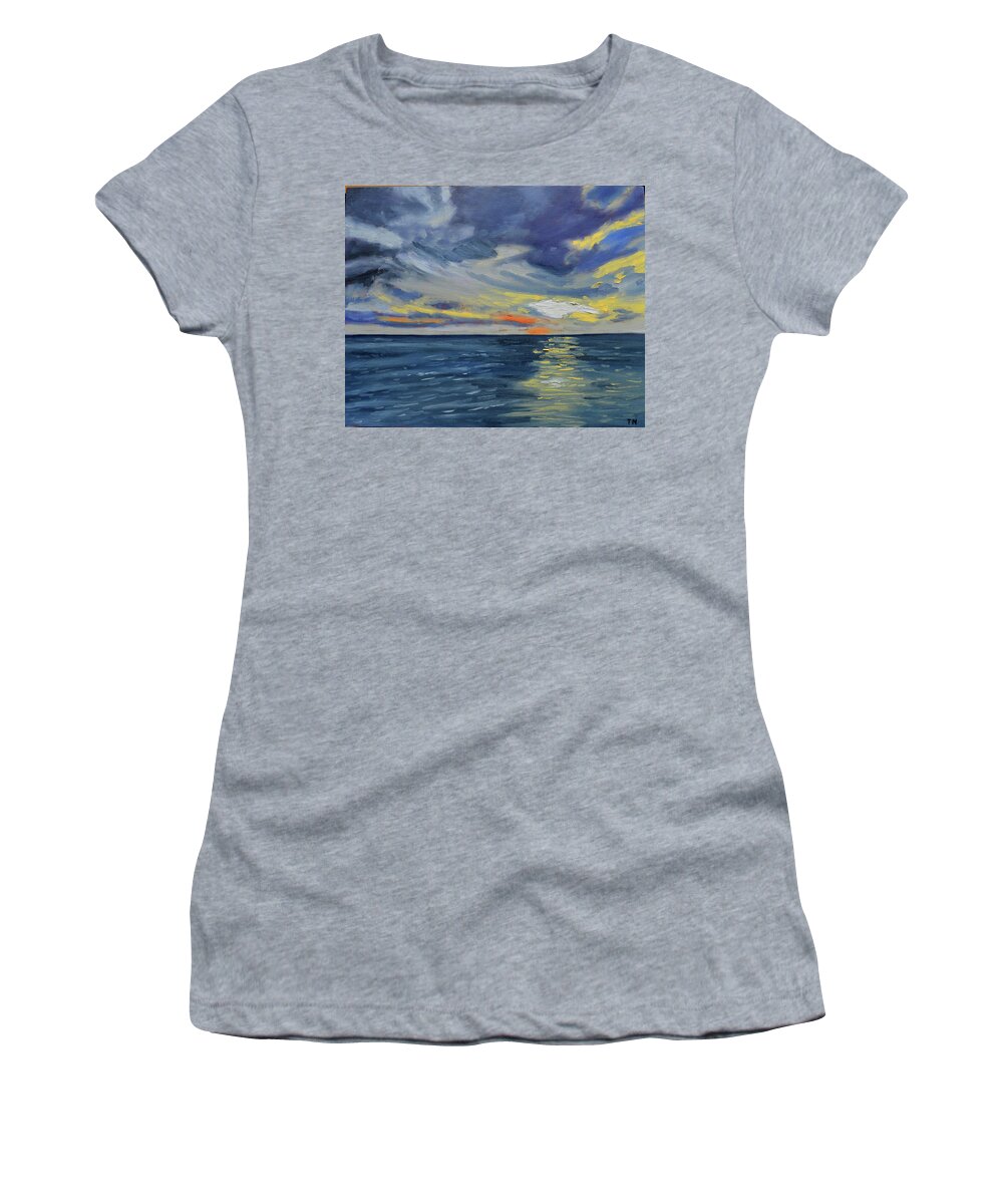 Sunset Over Ocean Women's T-Shirt featuring the painting Kona Sunset by Thu Nguyen