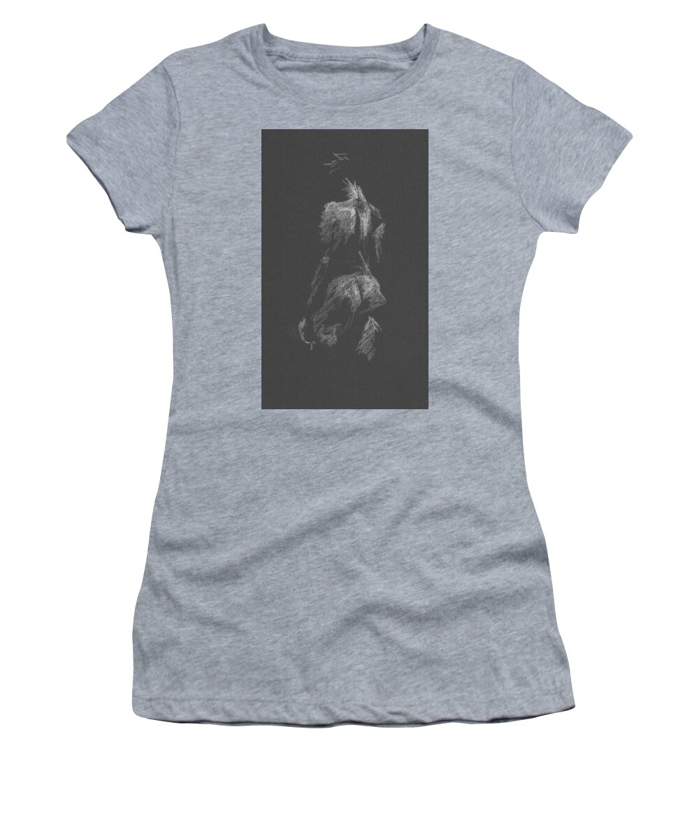 Figure Drawing Women's T-Shirt featuring the drawing Kroki 2015 09 26 _3 Figure Drawing White Chalk by Marica Ohlsson