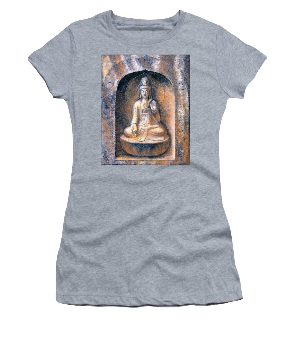 Kwan Yin Women's T-Shirt featuring the painting Kuan Yin Meditating by Sue Halstenberg