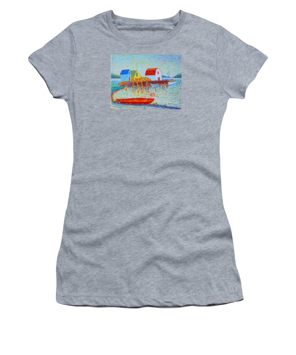 Kyak .blue Rocks Women's T-Shirt featuring the pastel Kyak at Blue Rocks by Rae Smith