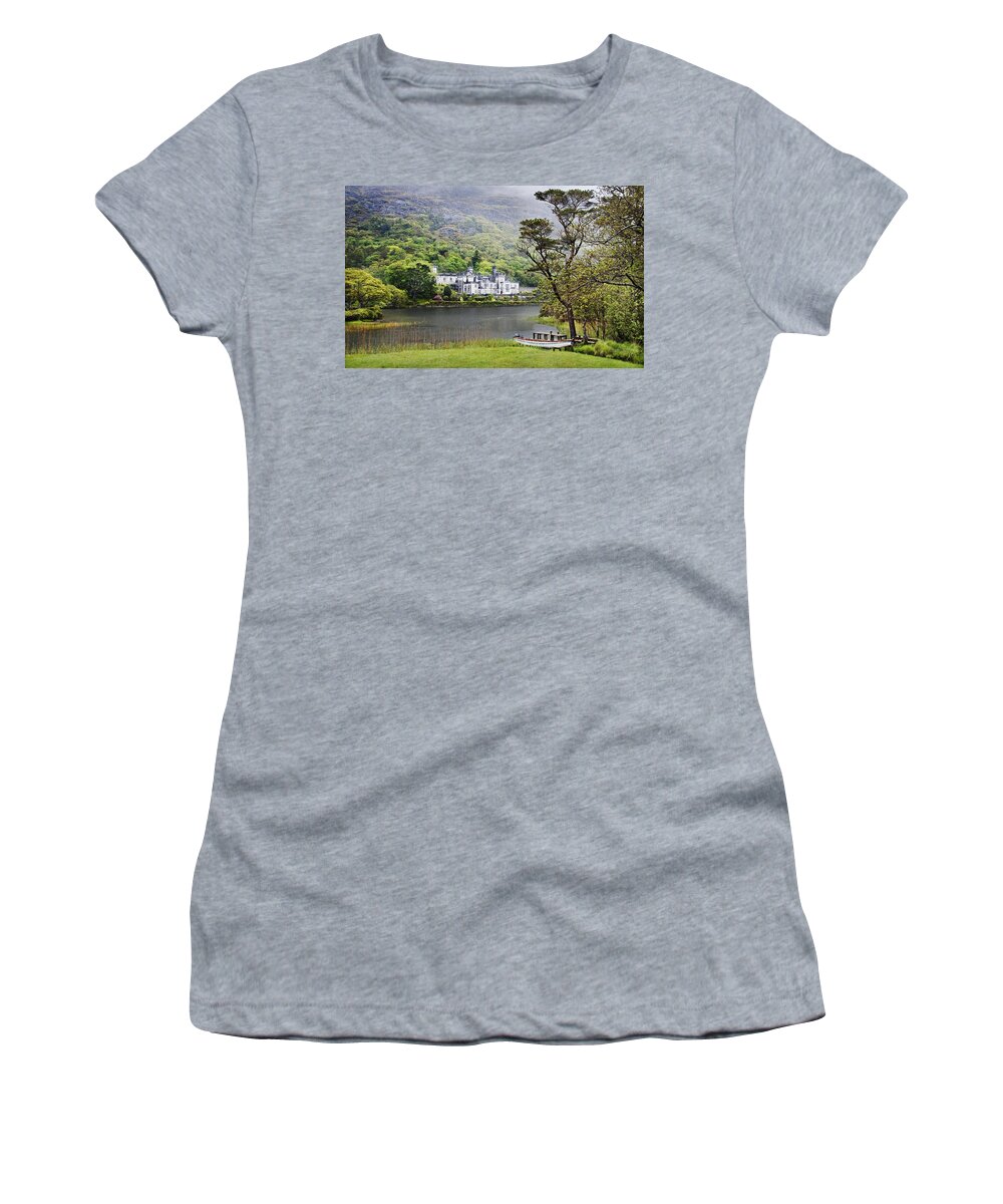 Kylemore Abby Women's T-Shirt featuring the photograph Kylemore Castle in Spring by Jill Love