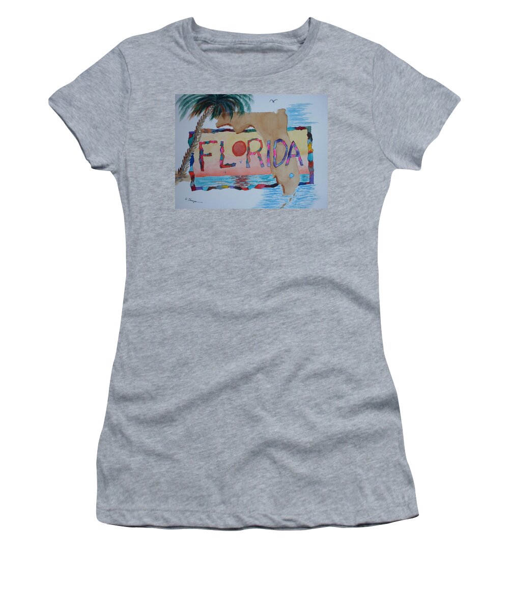 Sunset Women's T-Shirt featuring the painting La Florida Flowered Land by Warren Thompson