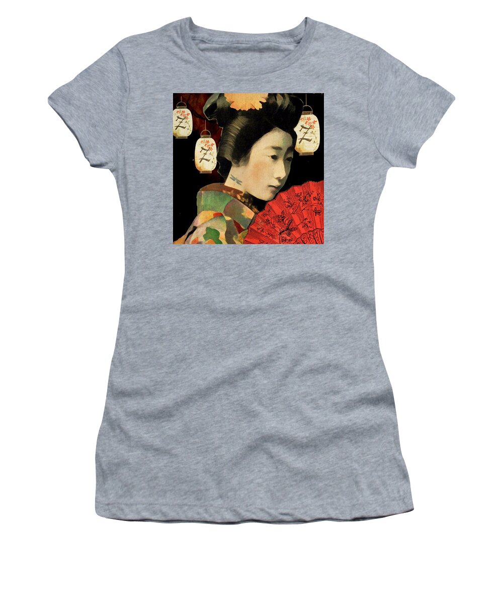 Geisha Women's T-Shirt featuring the digital art Lady Dragonfly by Lisa Noneman