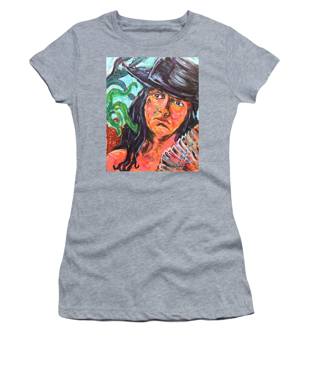 Portrait Women's T-Shirt featuring the painting Lady in black hat by Madeleine Shulman