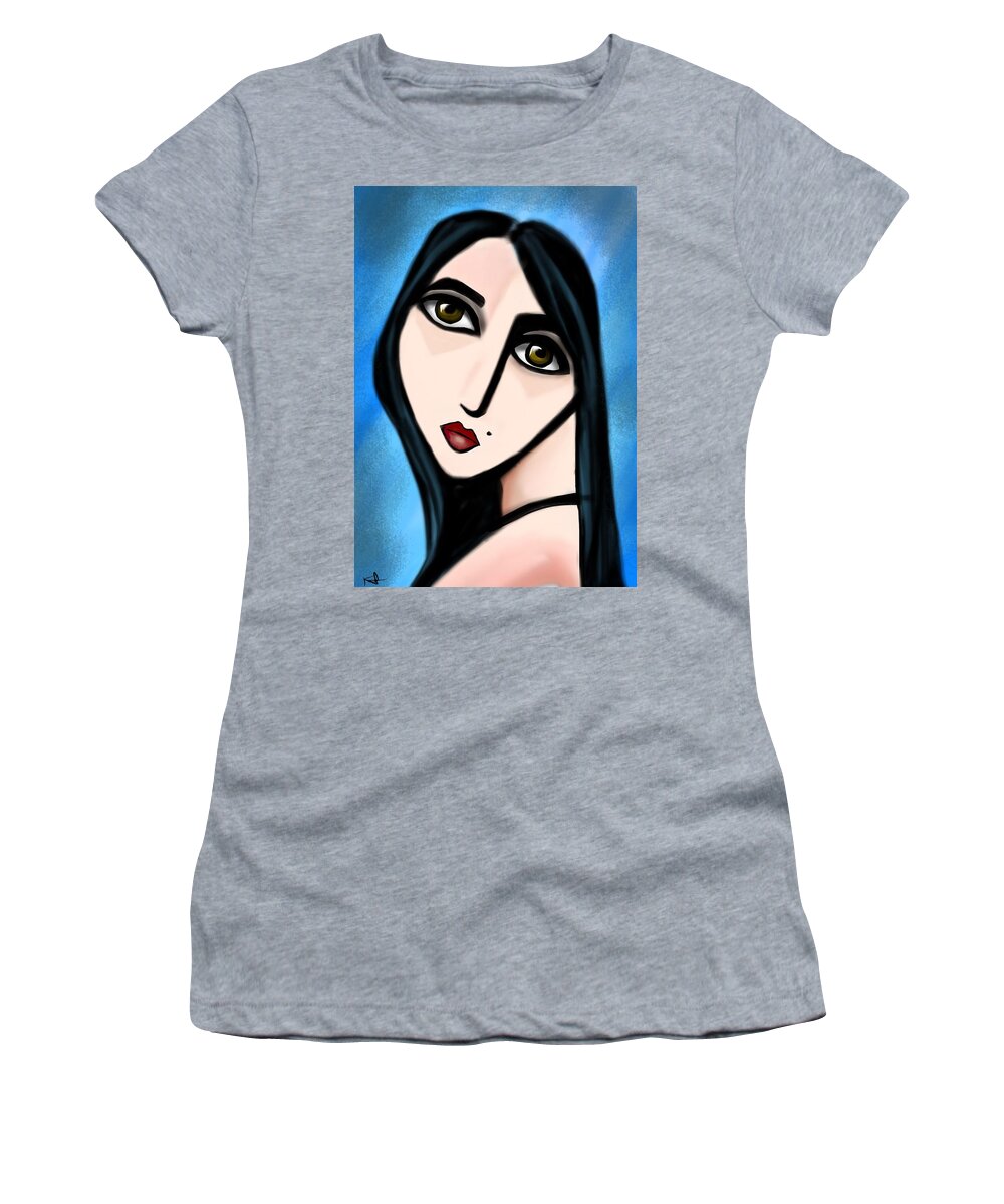 Faces Women's T-Shirt featuring the digital art Lady in blue by Kathleen Hromada