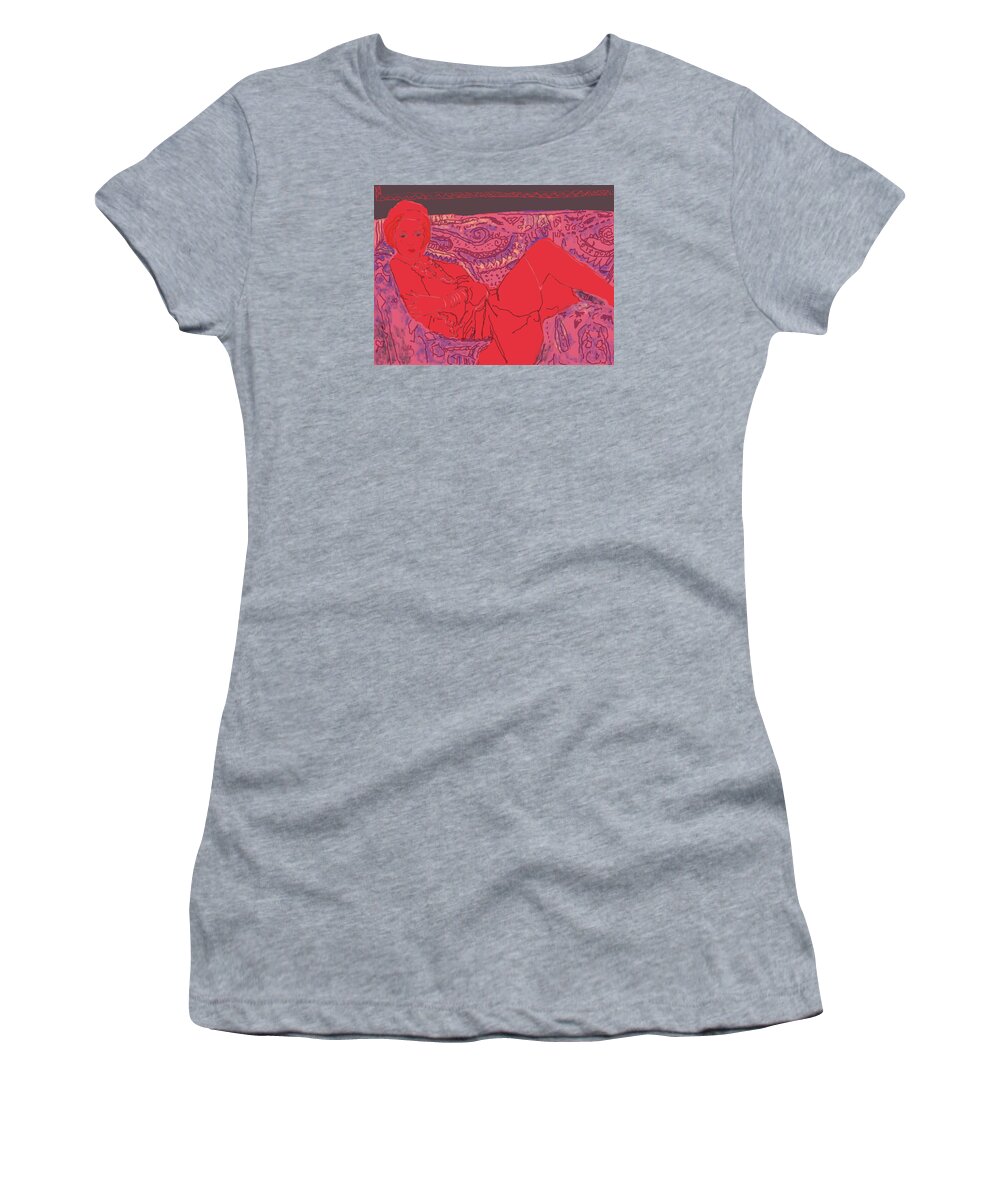Figure Women's T-Shirt featuring the painting Lady in Red by Thomas Tribby