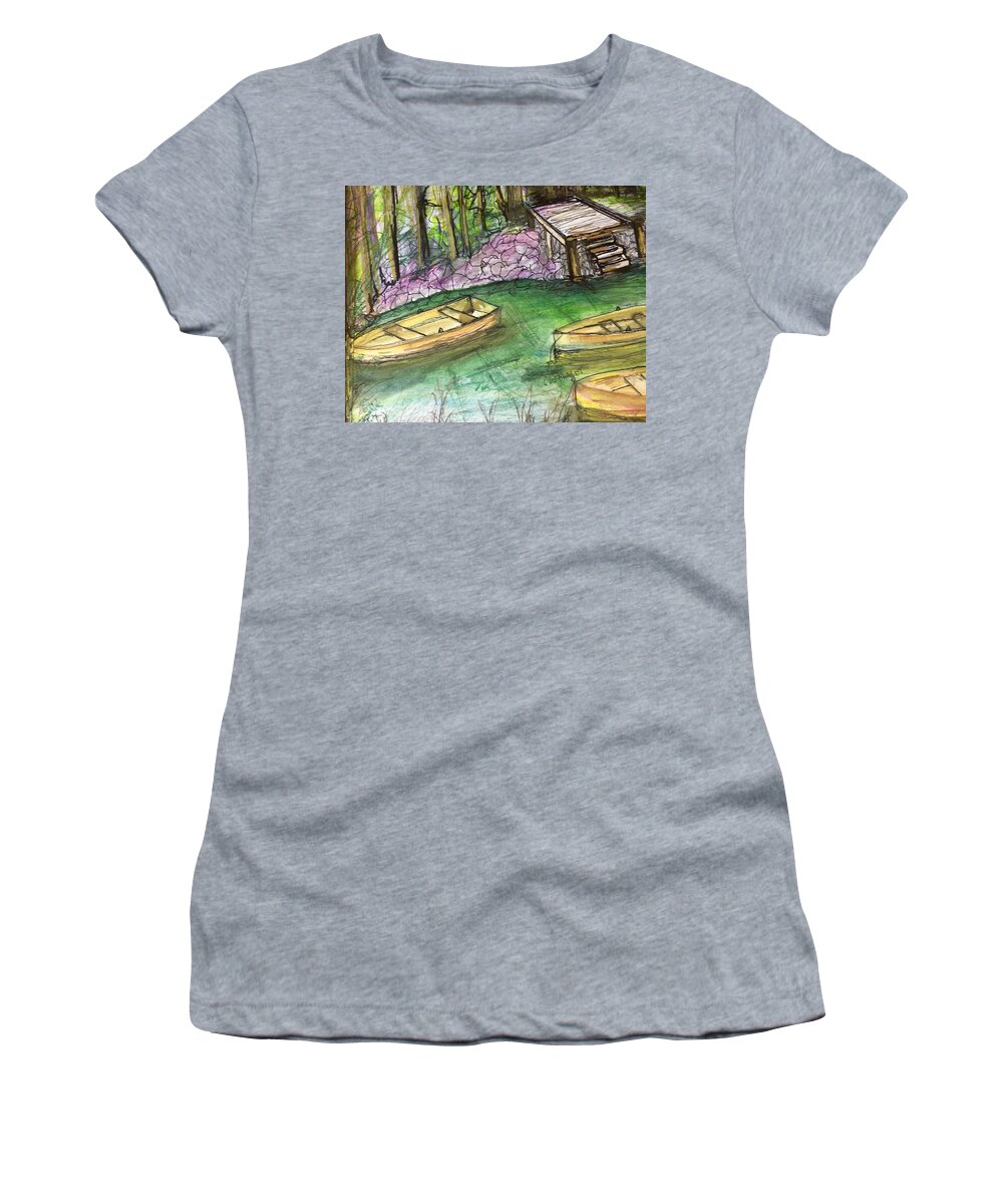 Waterscape Women's T-Shirt featuring the painting Lagoon parking only by Chuck Gebhardt