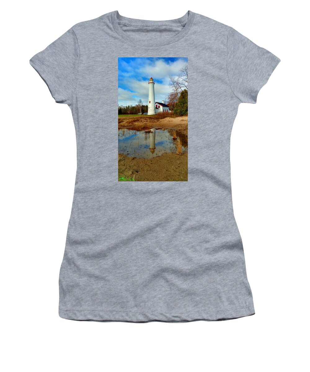 Sturgeon Point Lighthouse Women's T-Shirt featuring the photograph Lake Huron Lighthouse by Michael Rucker