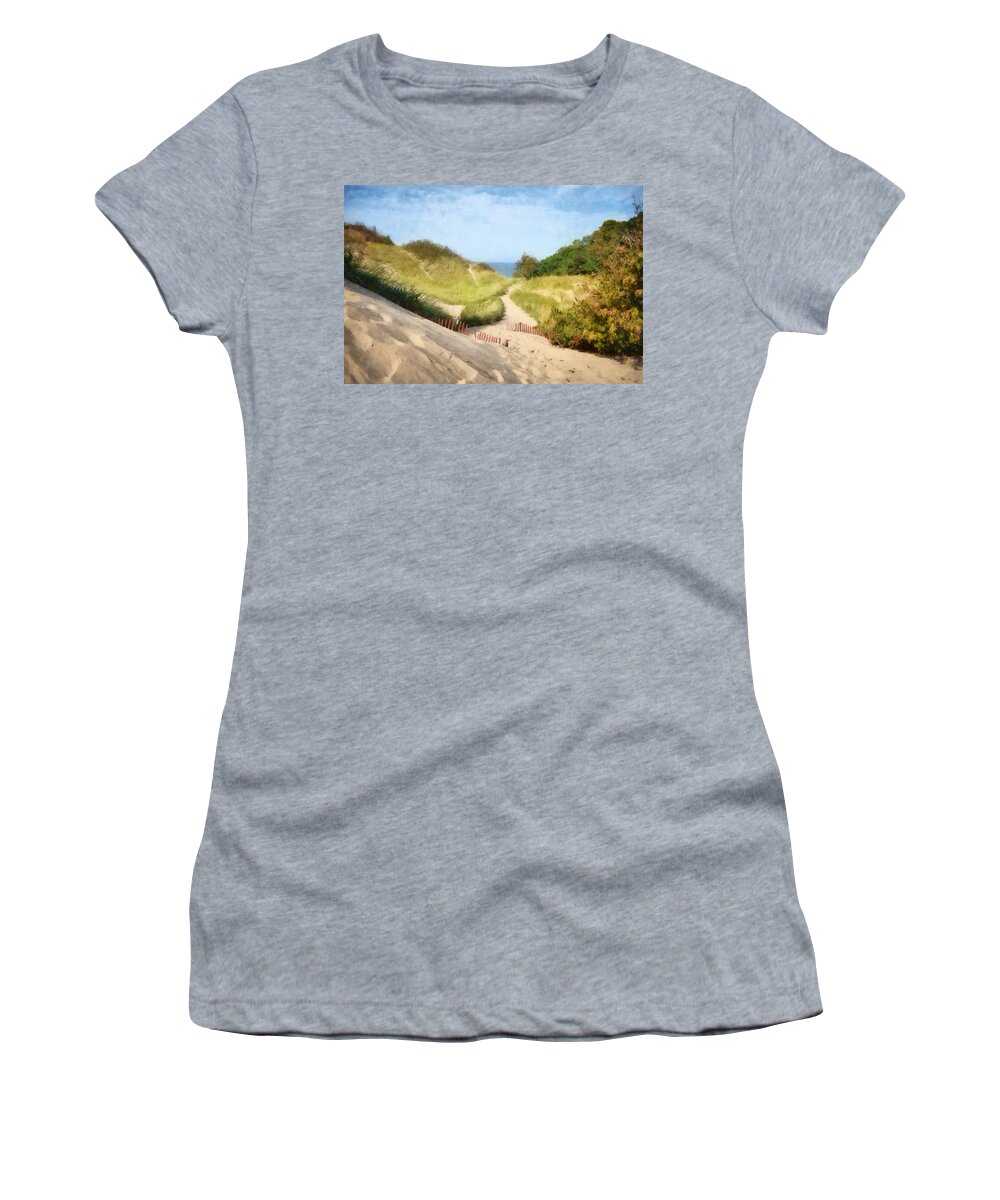 Dunes Women's T-Shirt featuring the photograph Lake Michigan Coastal Dune Path by Michelle Calkins