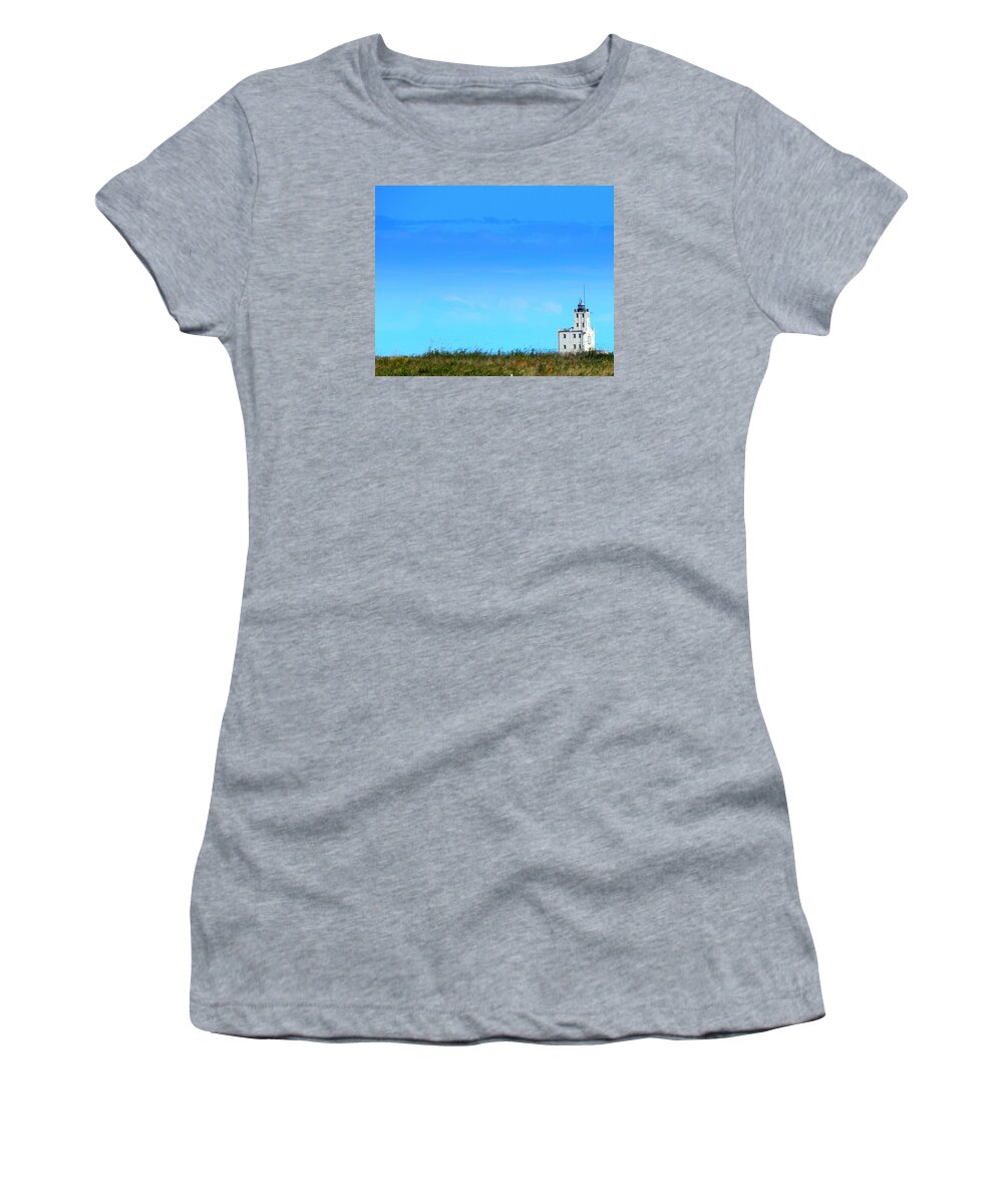 Lake Michigan Women's T-Shirt featuring the photograph Lake Michigan Lighthouse by Kimberly Woyak