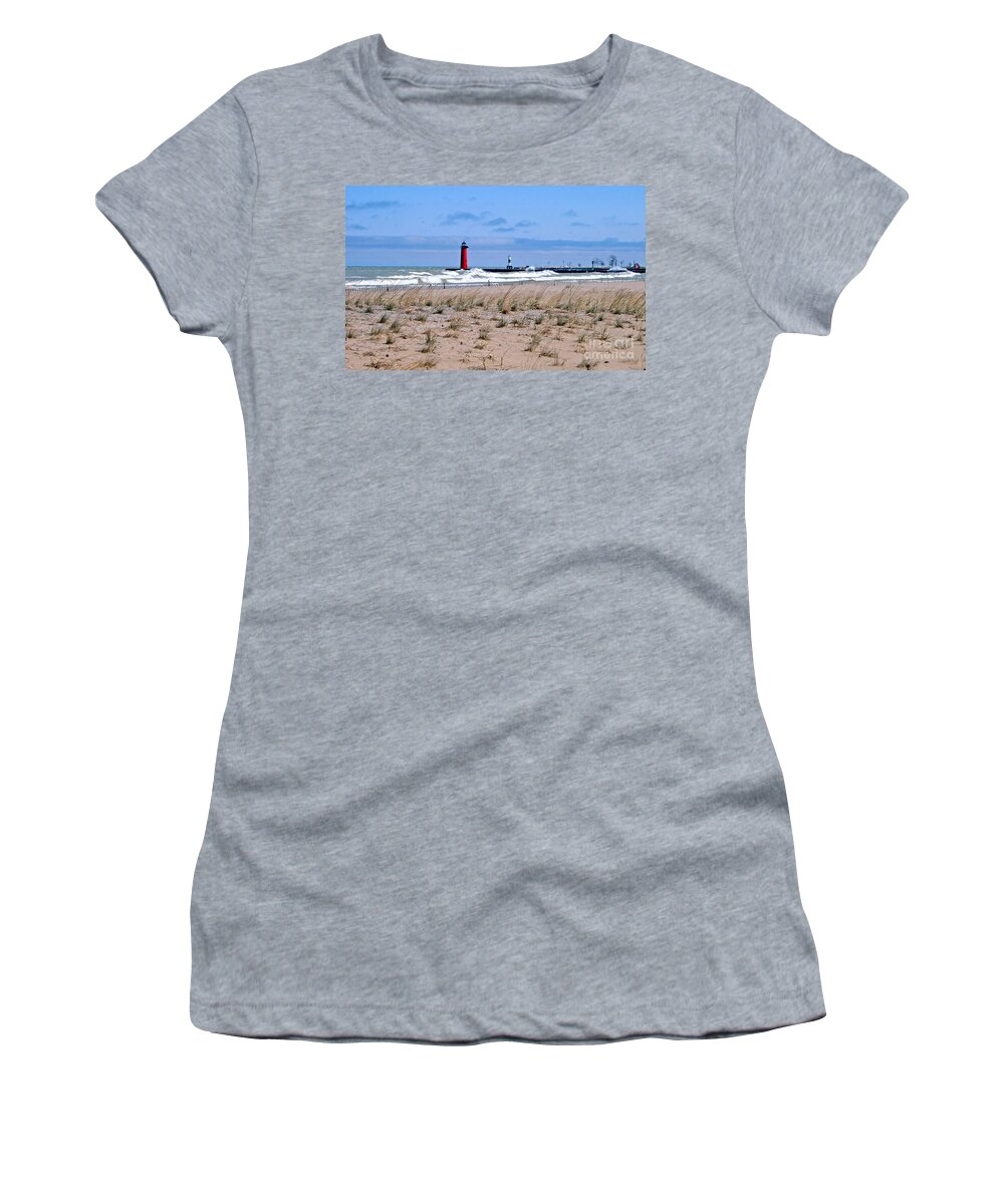 Lake Michigan Women's T-Shirt featuring the photograph Lake Michigan With Northeast Winds by Kay Novy