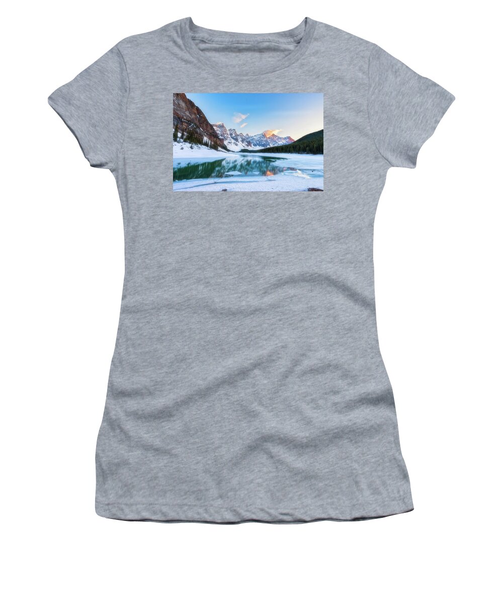 Sunset Women's T-Shirt featuring the photograph Lake Moraine Sunset by Russell Pugh