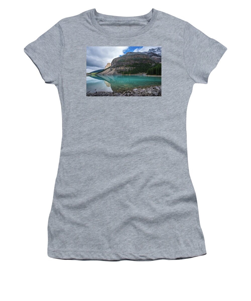 Lake Moraine Women's T-Shirt featuring the photograph Lake Moraine Wide Perspective by Mike Reid