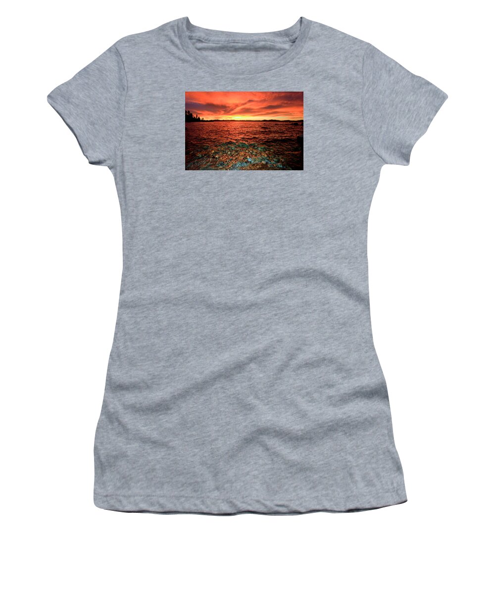 Lake Tahoe Women's T-Shirt featuring the photograph Lake Tahoe...Blood Moon Sunset by Sean Sarsfield
