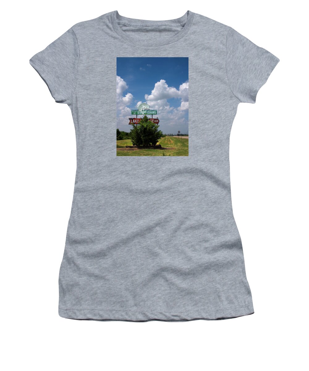 Sign Women's T-Shirt featuring the photograph Lake Village Arkansas home of Good fishing by Grant Groberg