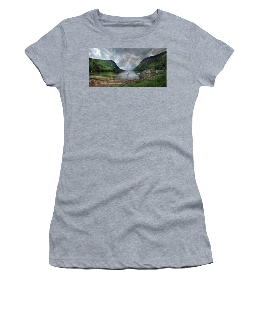 Willoughby Women's T-Shirt featuring the photograph Lake Willoughby Panorama One by Nancy Griswold