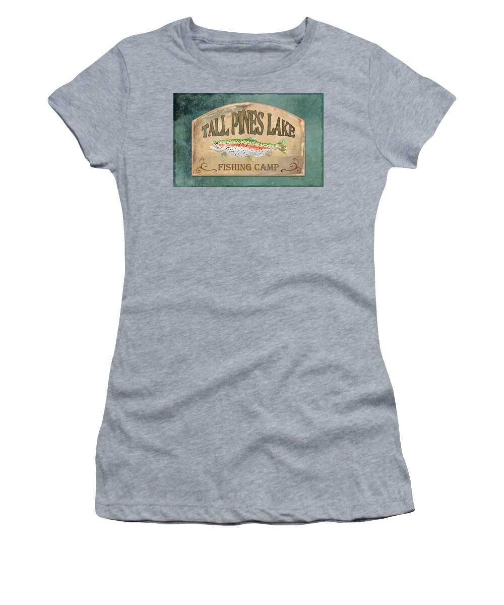 Rainbow Trout Women's T-Shirt featuring the painting Lakeside Lodge - Fishing Camp by Audrey Jeanne Roberts
