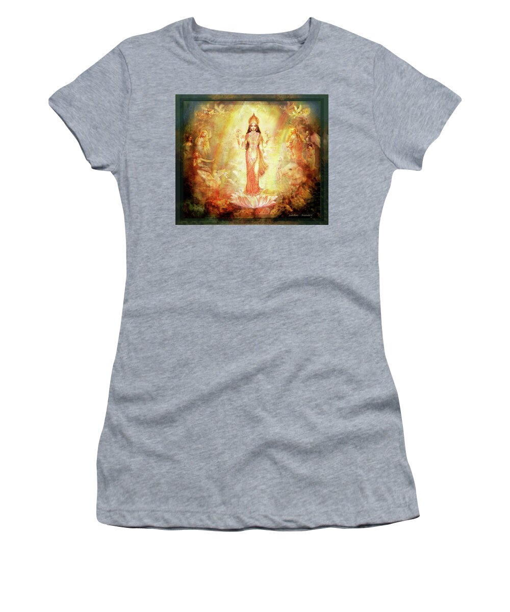 Goddess Painting Women's T-Shirt featuring the mixed media Lakshmi with Angels and Muses 1 by Ananda Vdovic