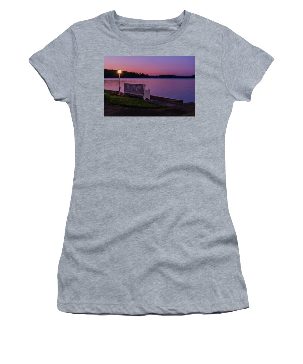St Lawrence Seaway Women's T-Shirt featuring the photograph Lamp And Bench by Tom Singleton