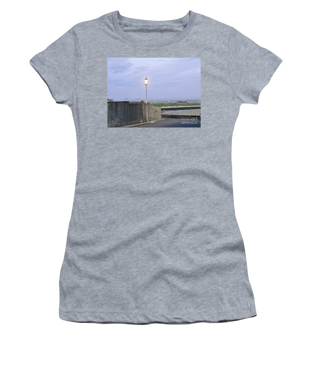 Lamppost In The Dusk Women's T-Shirt featuring the photograph Lamppost. Night is coming. by Elena Perelman