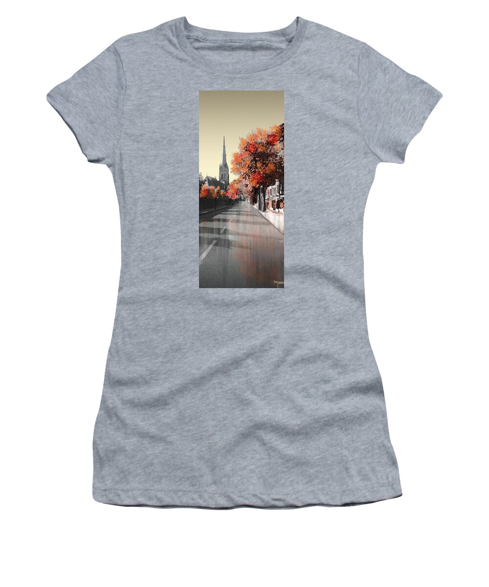 Lancaster Women's T-Shirt featuring the digital art Lancaster Cathedral from East Road by Joe Tamassy