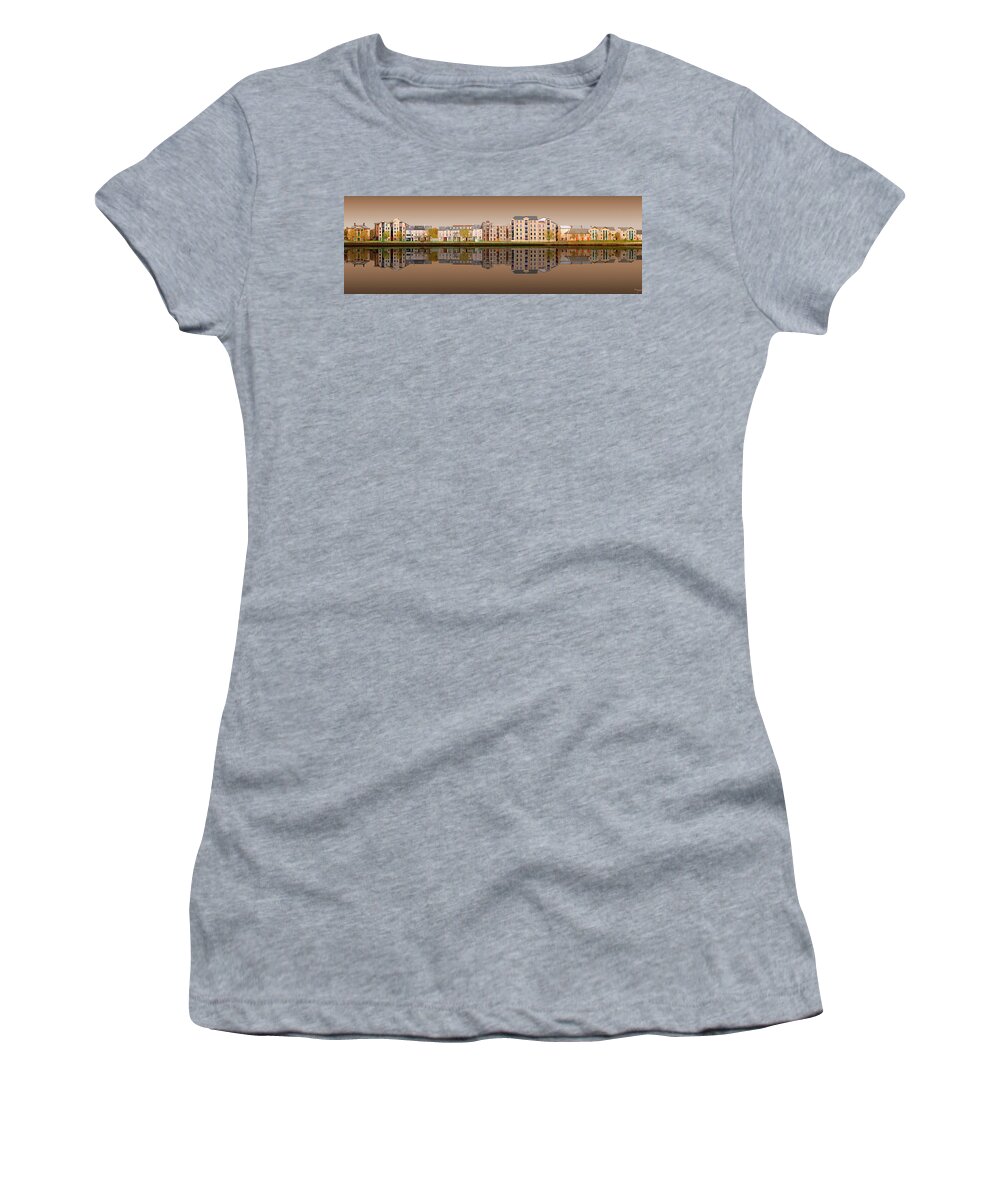 Lancaster Women's T-Shirt featuring the digital art Lancaster Quayside Reflection 2 by Joe Tamassy