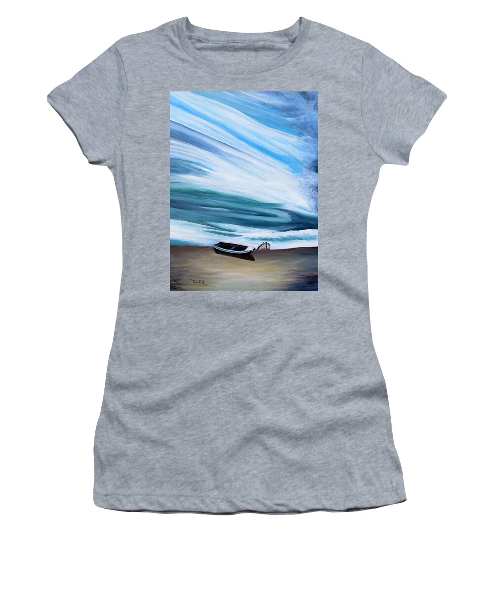 Northern Lights Women's T-Shirt featuring the painting Land Meets Sky by Marilyn McNish
