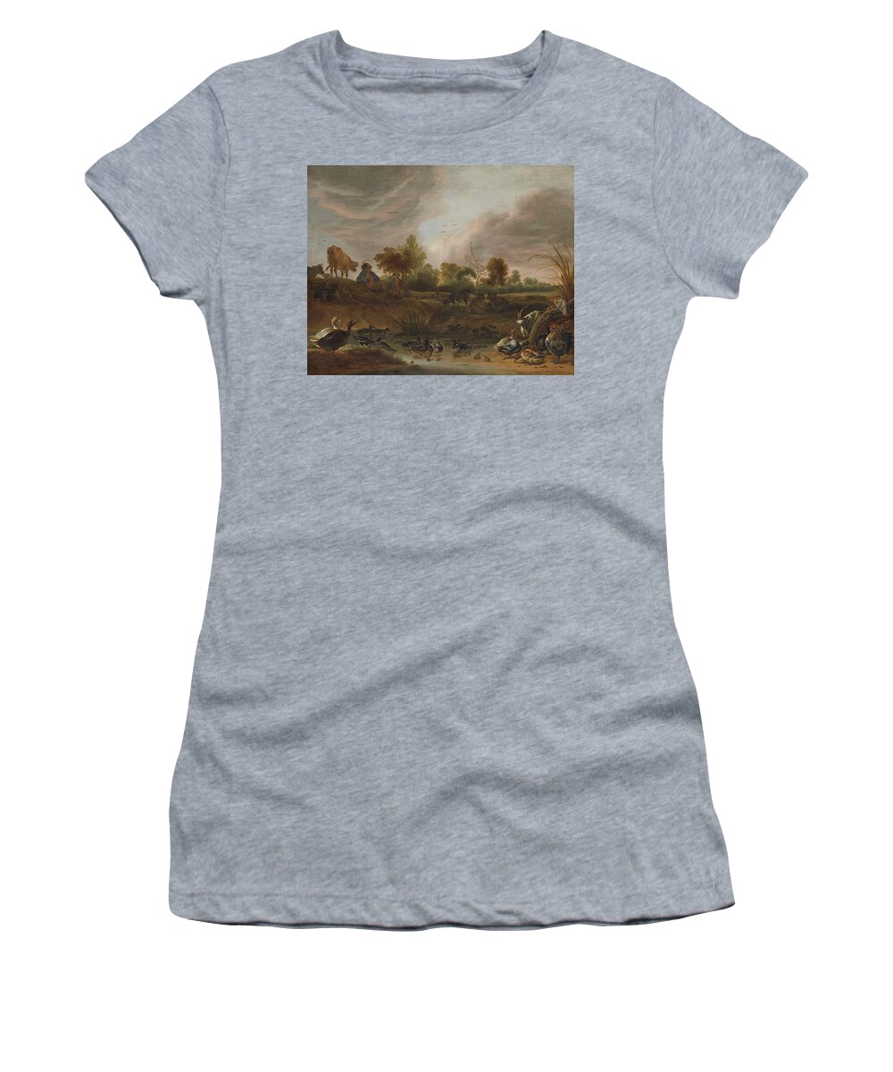 Landscape With Animals Women's T-Shirt featuring the painting Landscape With Animals by MotionAge Designs