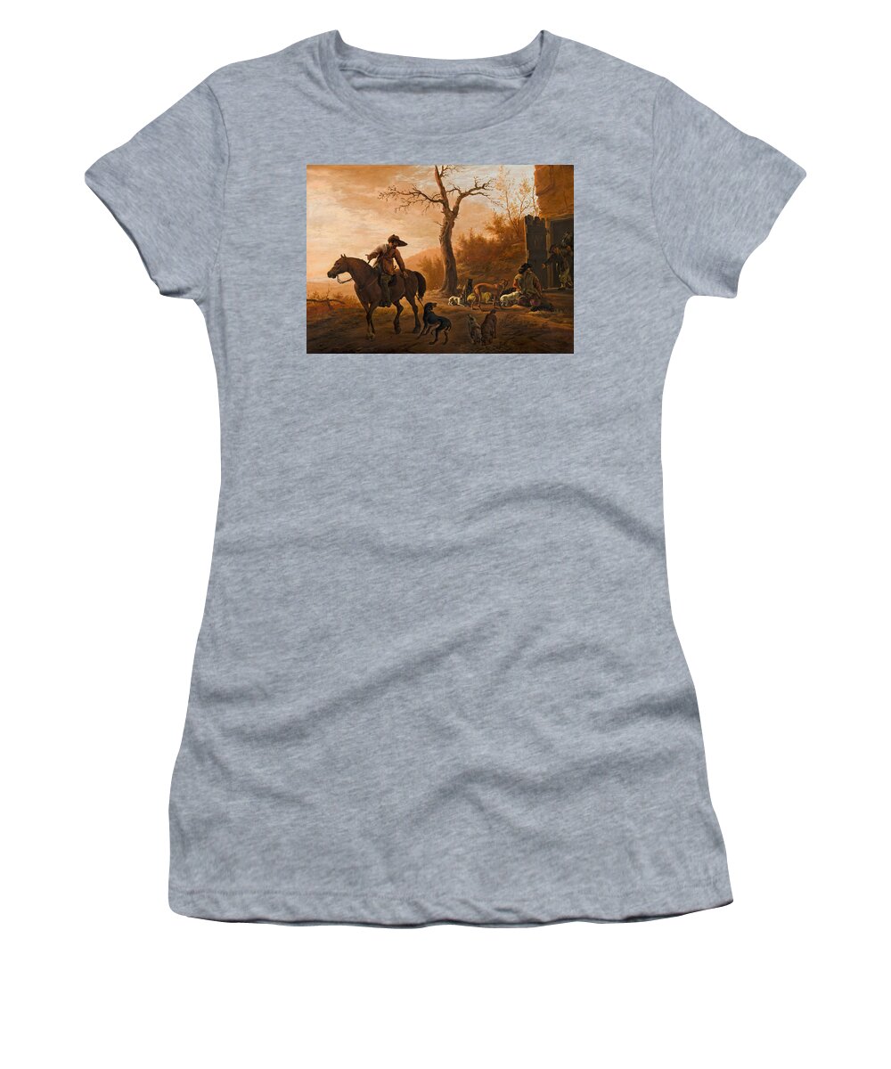 Pieter Van Laer Women's T-Shirt featuring the painting Landscape with Hunters by Pieter van Laer