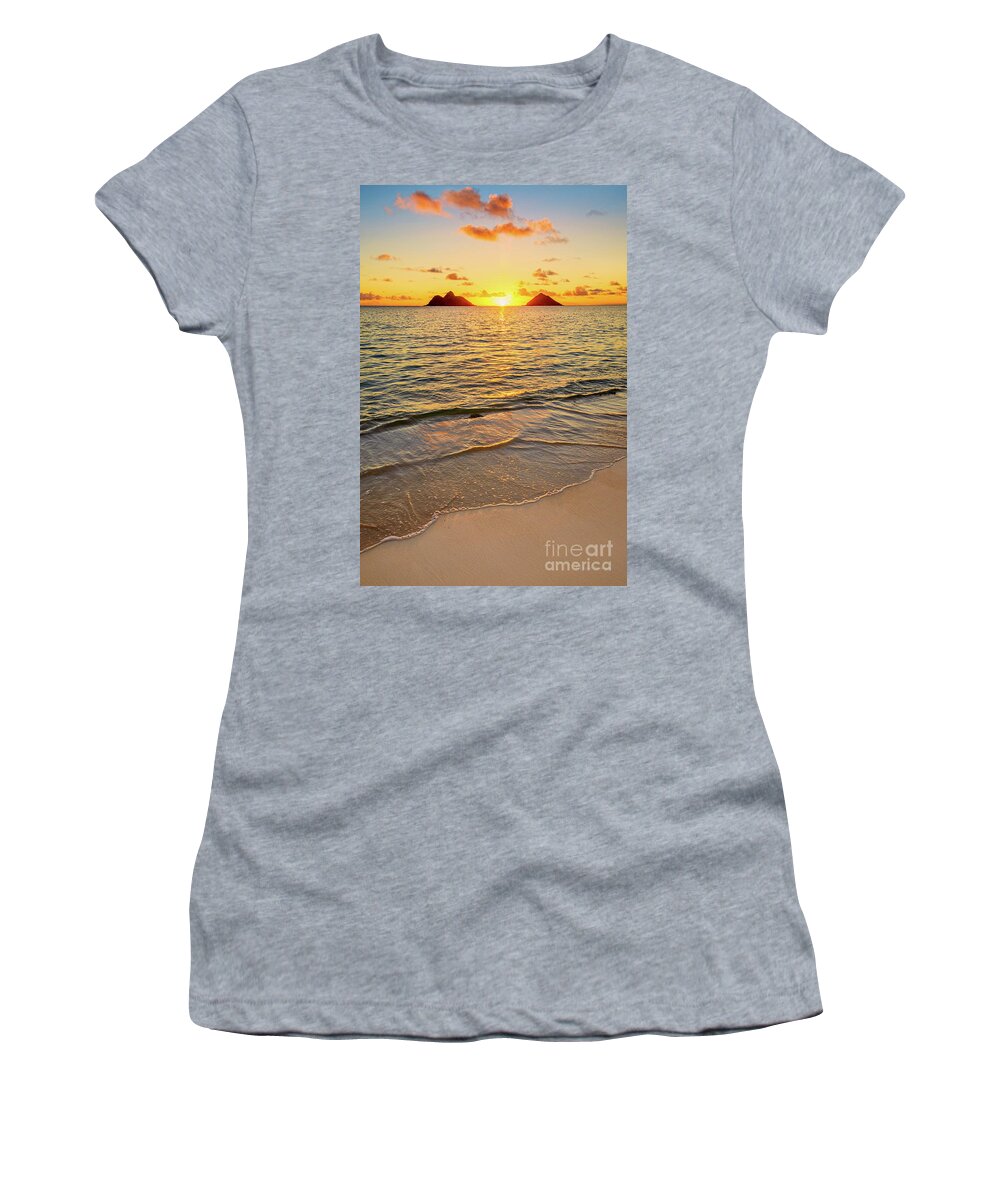 Lanikai Beach Women's T-Shirt featuring the photograph Lanikai Sunrise Between the Mokes by Aloha Art