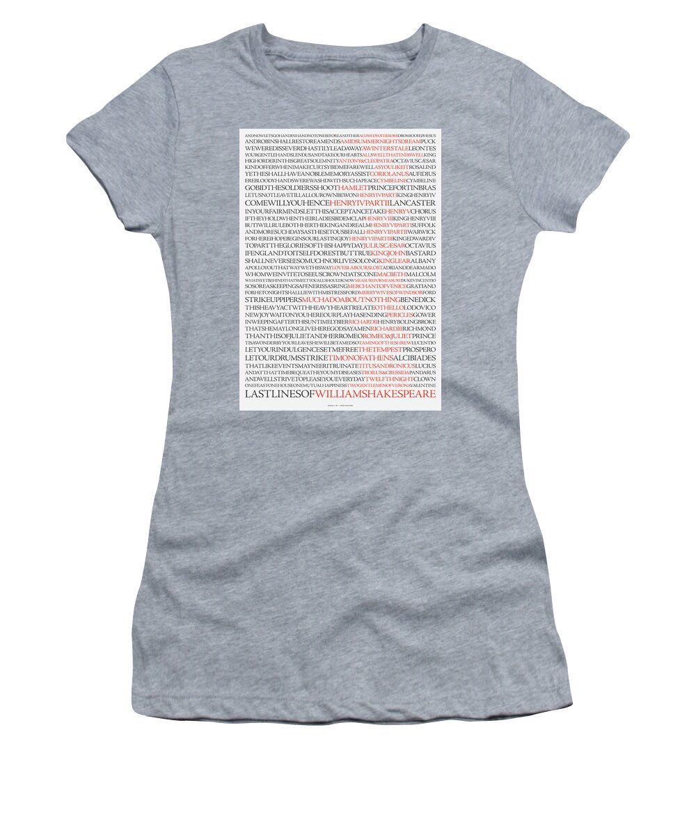 William Shakespeare Women's T-Shirt featuring the digital art Last Lines of the Plays of William Shakespeare by Martin Krzywinski