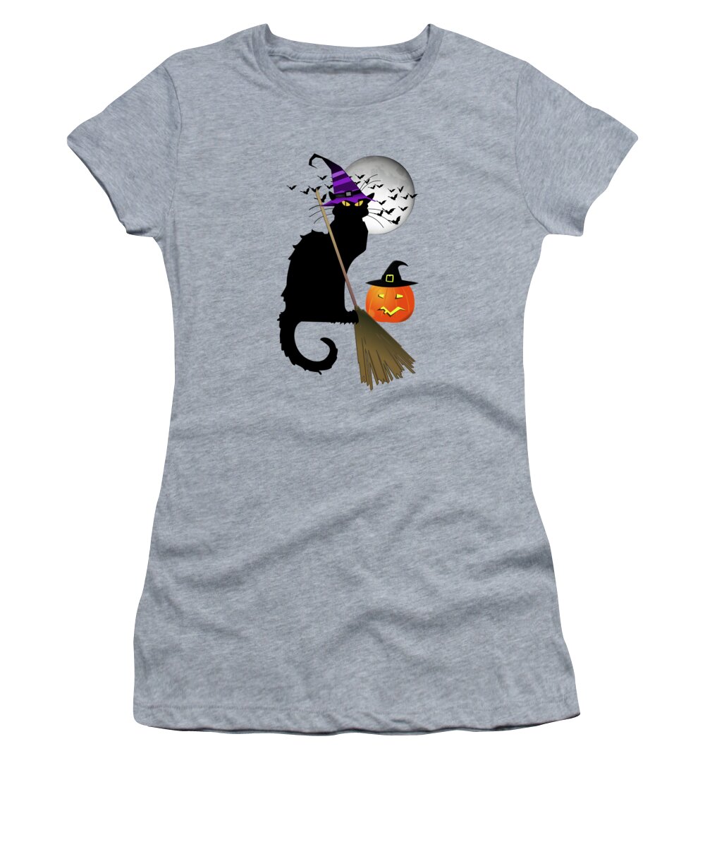 Le Chat Noir Women's T-Shirt featuring the digital art Le Chat Noir - Halloween Witch by Gravityx9  Designs