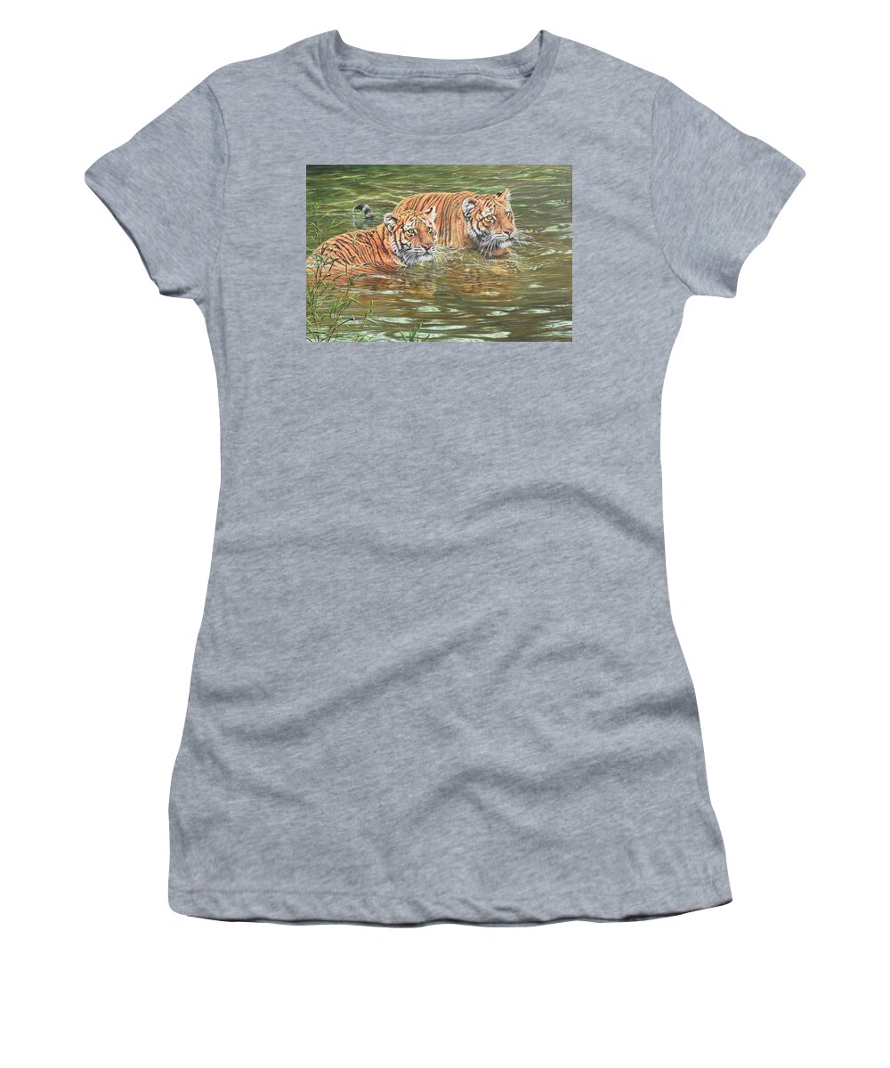 Wildlife Paintings Women's T-Shirt featuring the painting Leave This To Me Sis by Alan M Hunt