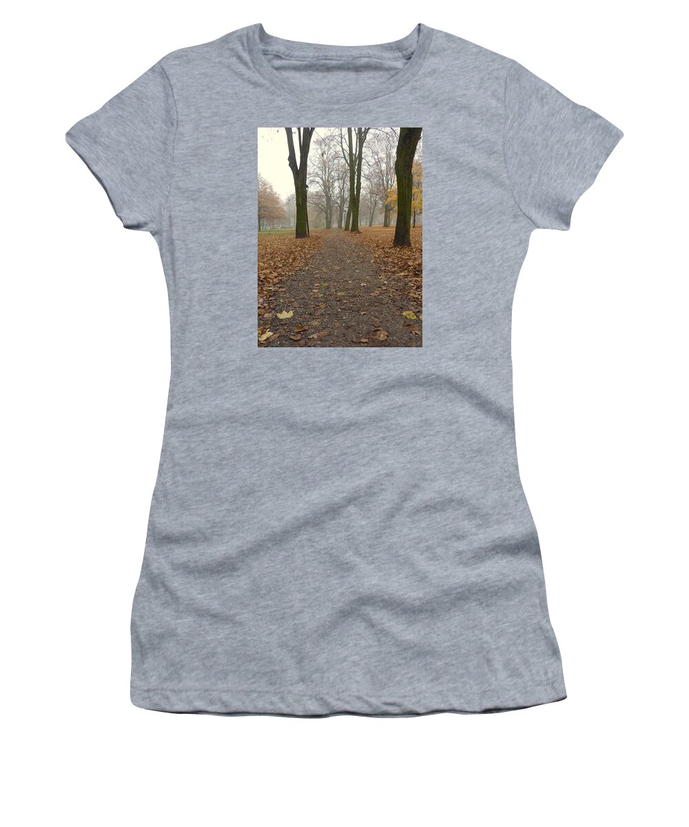 Leaves Women's T-Shirt featuring the photograph Leaves on the path by Lukasz Ryszka