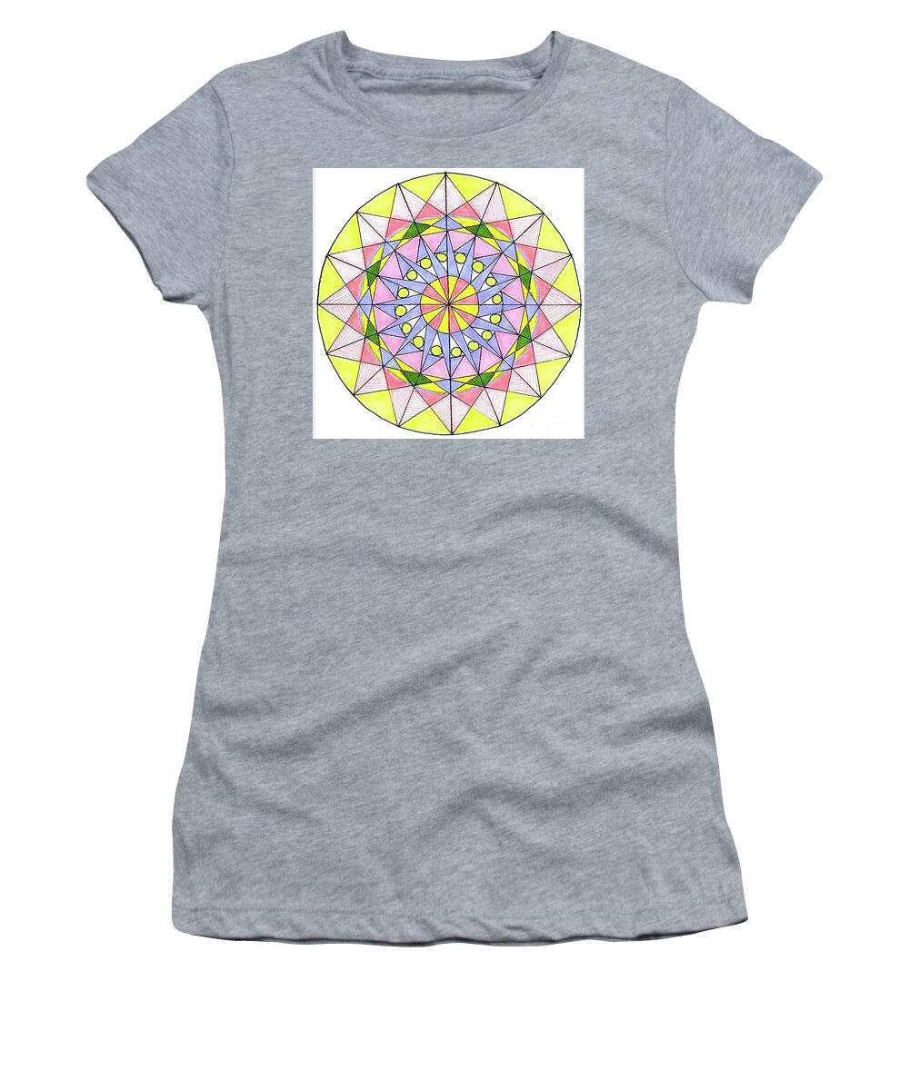 Geometric Design Bright Colors Circle Mandala Triangles Women's T-Shirt featuring the tapestry - textile Lemon Sherbet by Ruth Dailey