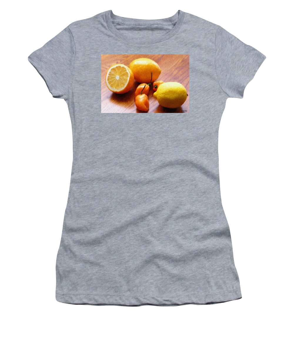 Food Women's T-Shirt featuring the painting Lemons and Peppers by Jeffrey Kolker
