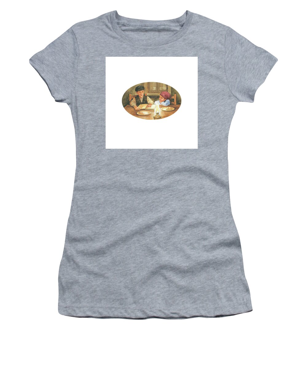 Shtetl Women's T-Shirt featuring the painting Learning by Candlelight by Laurie McGaw