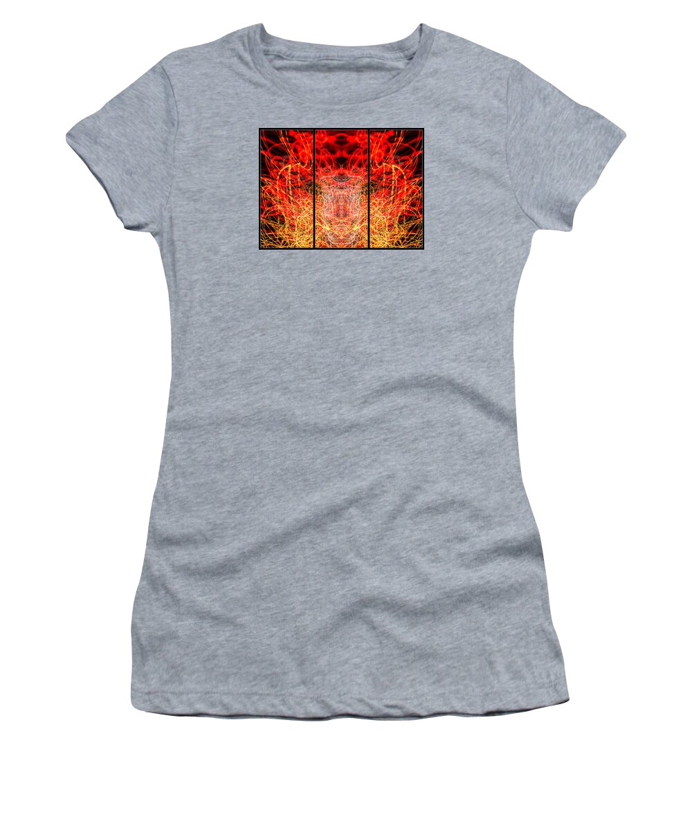 Symmetry Women's T-Shirt featuring the photograph Light Painting Abstract Triptych #3 by John Williams